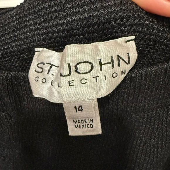 St. John Collection Santana Knit Jacket Pants wide leg Set Black Wool Blend - Picture 11 of 16